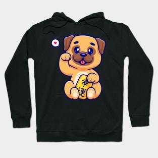 Cute Lucky Pug Dog Holding Gold Coin Cartoon Hoodie